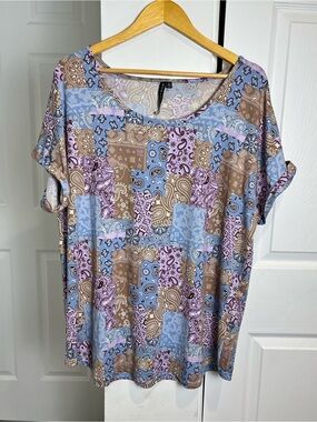 Patchwork Multicolor Tunic Short Sleeve Tee Women’s Size 3X
